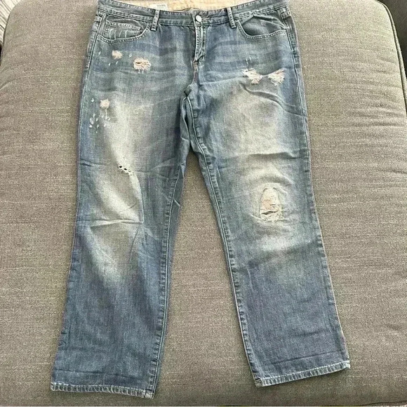 🎆 GAP 1969 Real Straight 100% cotton jeans size 32 14 mid rise ankle distressed - Picture 1 of 9